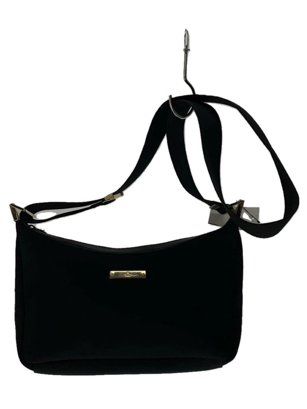Gucci black shoulder bag strap goldtone rectangular plaque